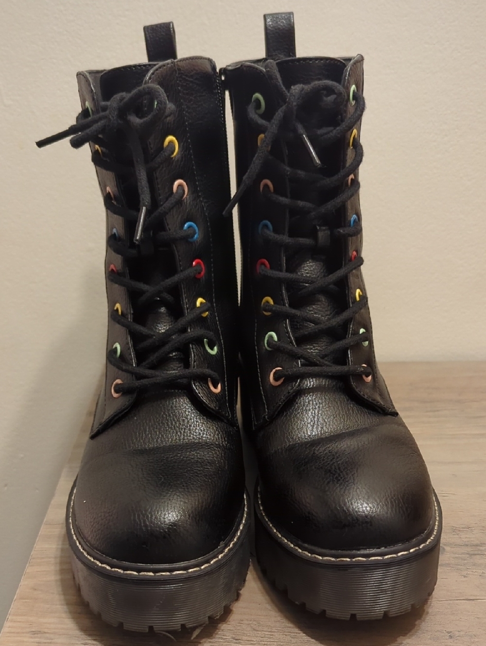 UNIONBAY Black Platform Lace-Up Boots with Multicolor Eyelets
